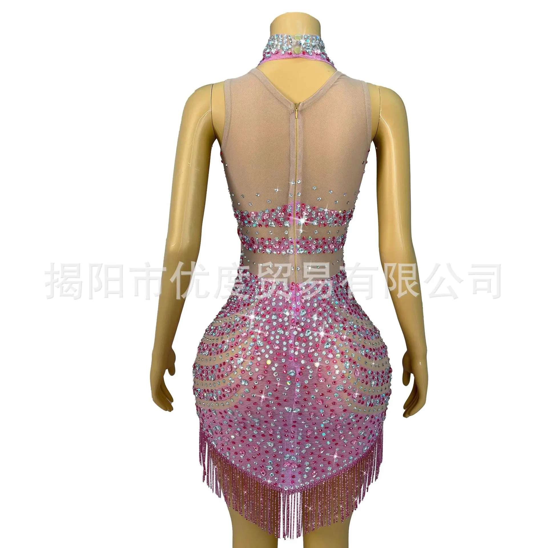 DJ لامعة مثير سليم سلسلة وحيد القرن فستان عيد ميلاد كوكتيل حفلة ليلة أداء قصير زهر الكرز فستان أرنب Abendkleid #3