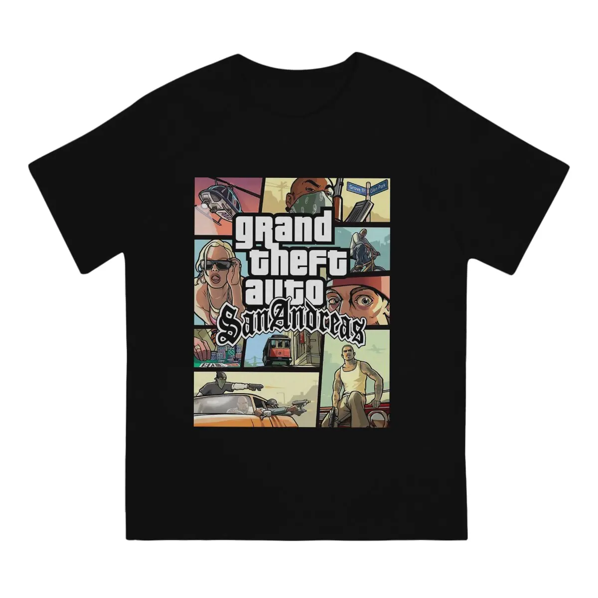 Novelty Grand Theft Auto - San Andreas T-Shirts for Men Round Neck 100% Cotton T Shirt GTA San Andreas Short Sleeve Tees