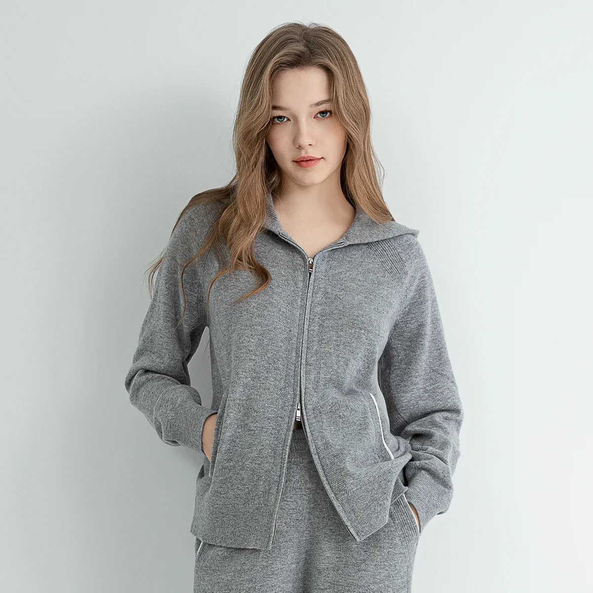 TC670 High quality luxury brand women's 100% wool thick hooded cardigan sweater hoodie