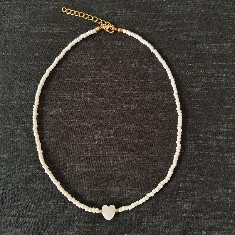 Handmade Multicolor Seed Beads Necklace for Women Multicolor Sweet Heart Pendants Necklace Summer Girls Choker Collar Fashion