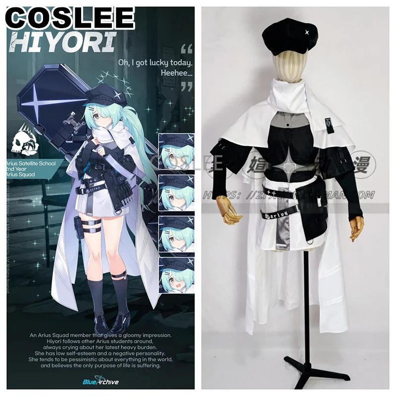 COSLEE Game Blue Archive Hiyori Cosplay Costume Party Suit Cloak Dress Hat Halloween Carnival Outfit Men Customized New 2023