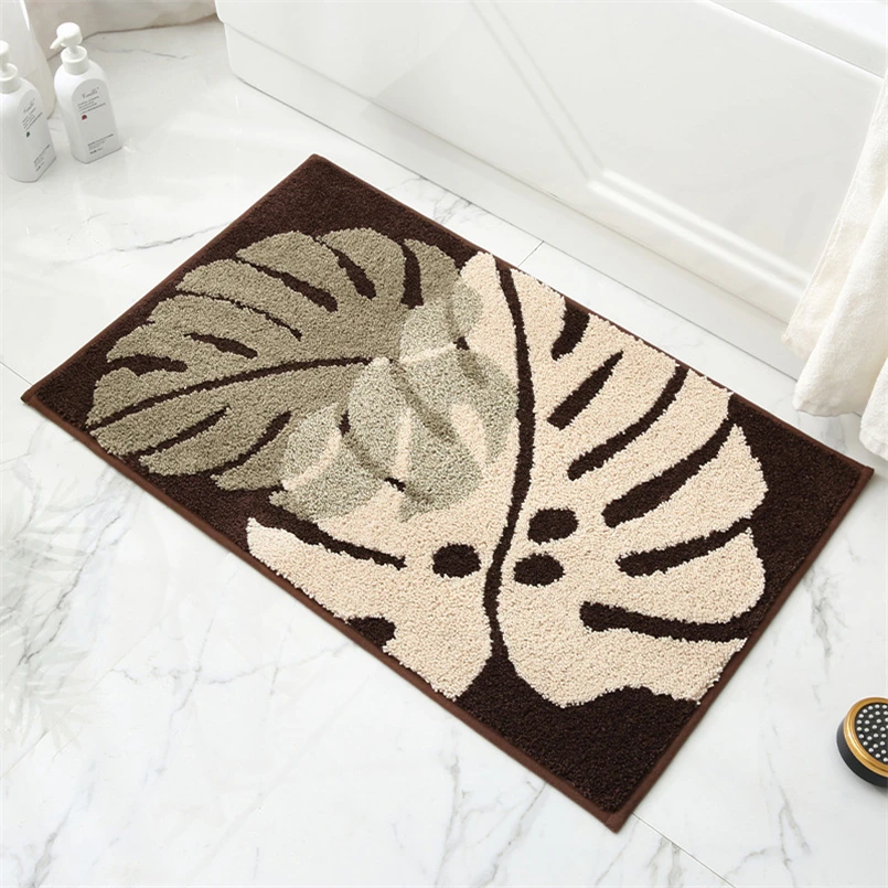 Ins Style Light Luxury Leaves Plant Jacquard Bathroom Anti-Slip Mat Bathroom Absorbent Foot Mat Simple Household Bedroom Carpet