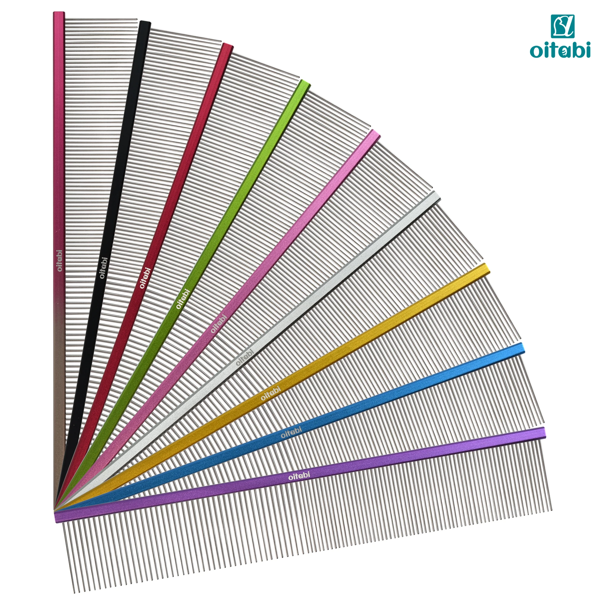 

OITABI 24.5cm Extra-Long Professional Pet Grooming Comb with Long Tooth, Semi-Dense & Semi-Wide Row Comb for Cat Dog Round Tooth