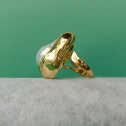Y·Ying Cultured White Baroque Pearl Gold Plated Ring Size Adjustable