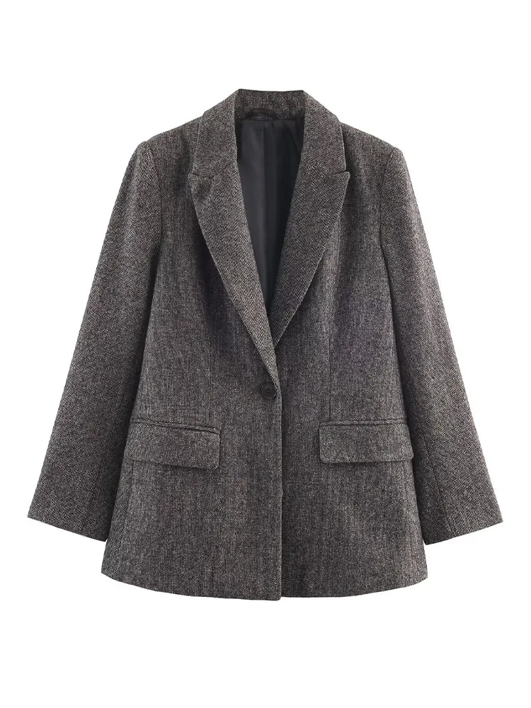 

HH Women's Fashion Versatile Herringbone Wool Lapel Long Sleeve Blazer Female Commuting High Street Casual Loose Jacket Mujer