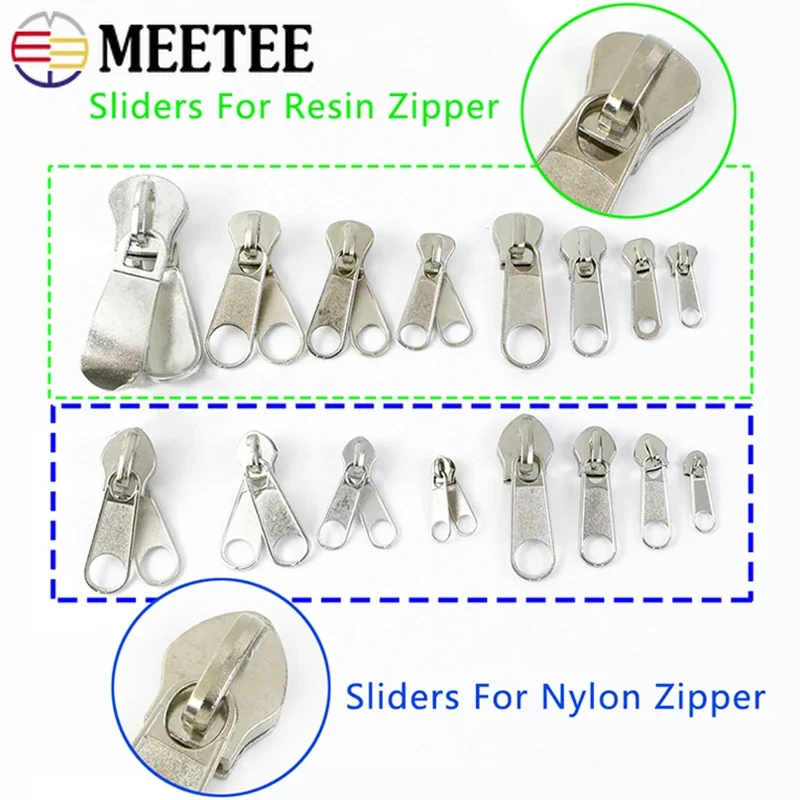 10Pcs 3# 5# 8# 10# 20# Zipper Slider for Nylon Resin Zips Single/Double Side Zippers Puller Head Luggage Tag Sewing Accessories