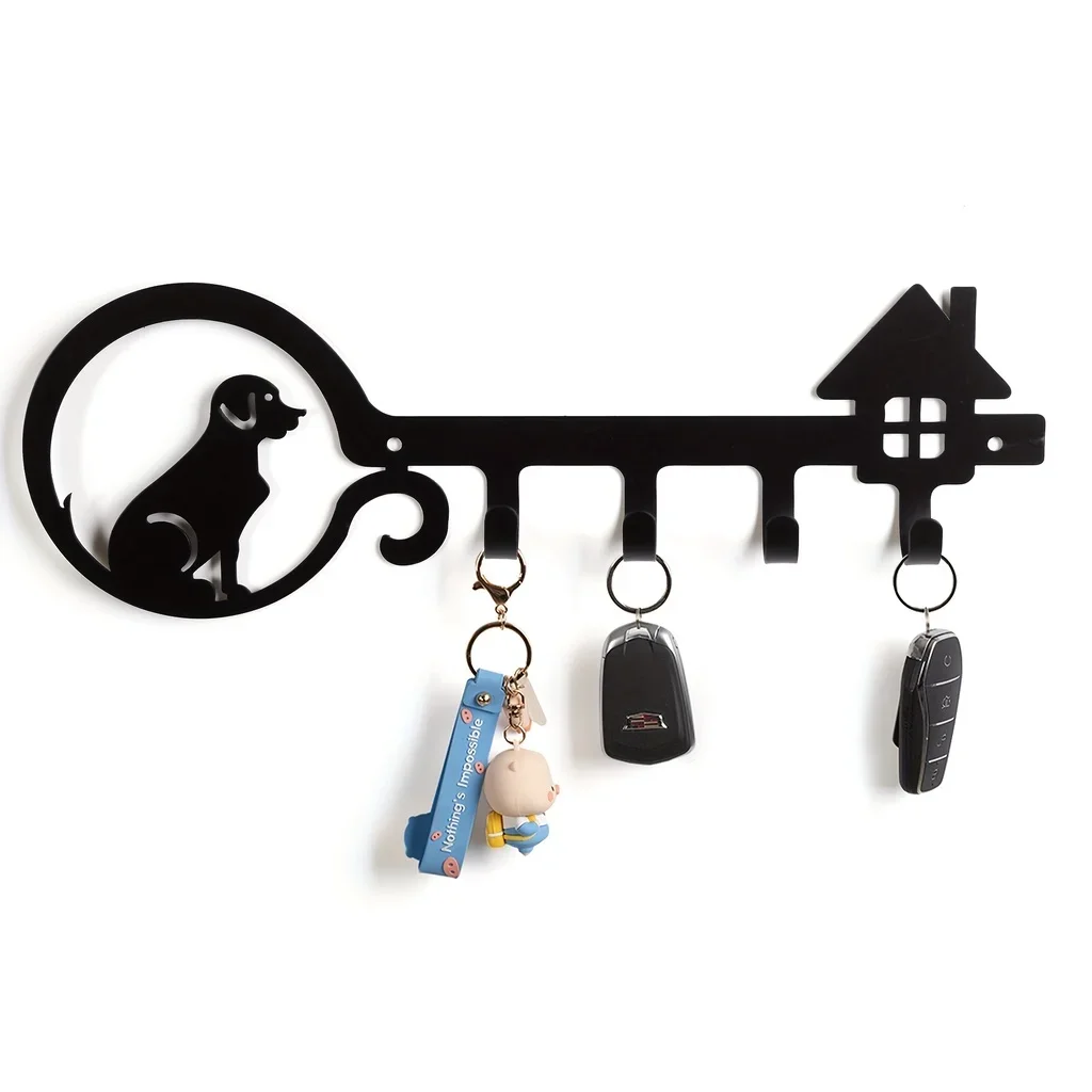 HelloYoung 13 Inch Wide Dog Decorative Hooks Rack, Metal Dogs Loves Key Storage Rack - Wall Mounted Key Holder