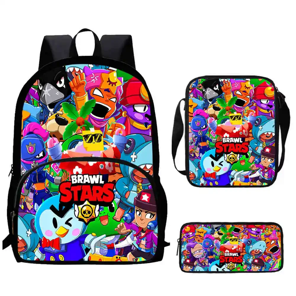 Cartoon B-rawl Child School Backpack with Front Pocket,Shoulder Bags,Pencil Bags for Aged 5-10,Cartoon Schoolbags for Boys Girls