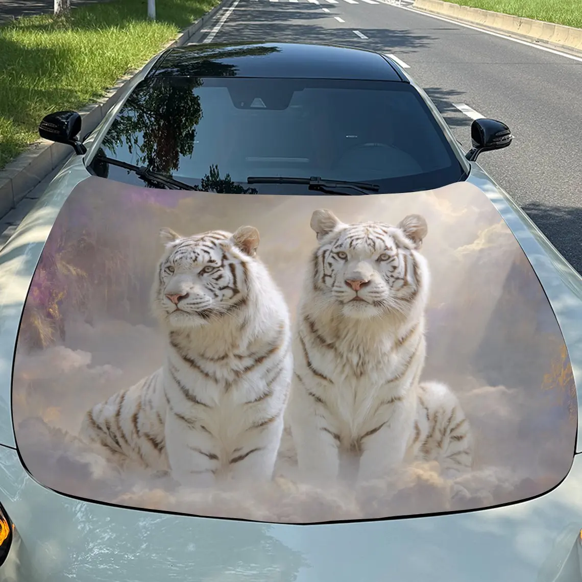 

Car Decals Elegant Two White Tigers Design with Two White Tigers in a Serene Pose, Exuding Nobility and Grace Car Hood Sticker,