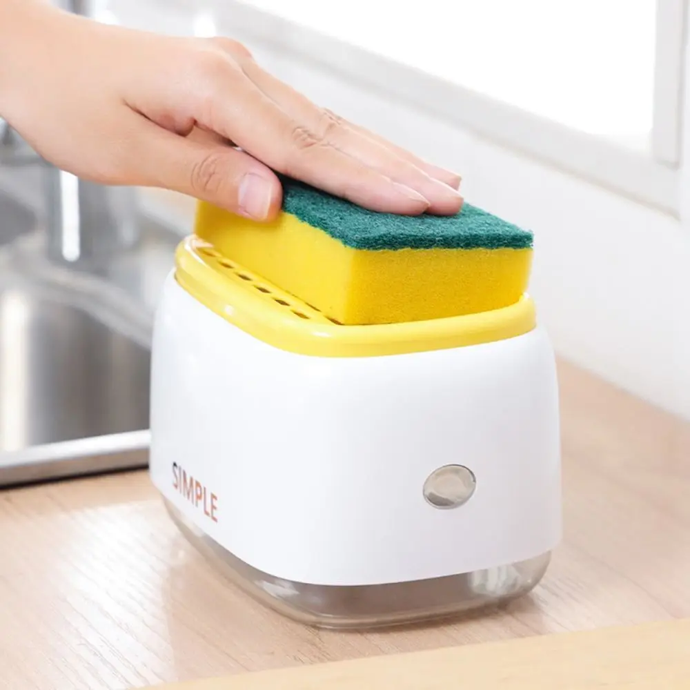 2-in-1 Sponge Soap Pump Dispenser Refillable Wall Mounted Detergent Dispenser Detergent Filling Manual Press Cleaning Liquid Box