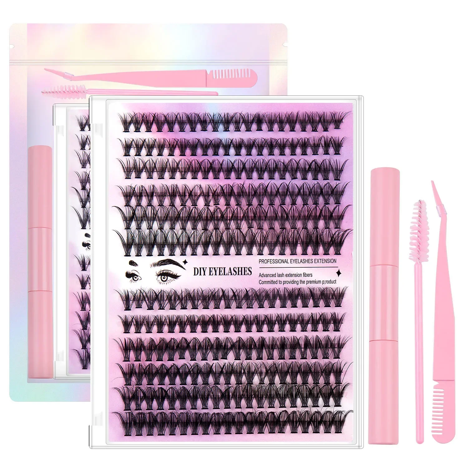 Kit de extensión de pestañas DIY, aplicador adhesivo, 240 piezas