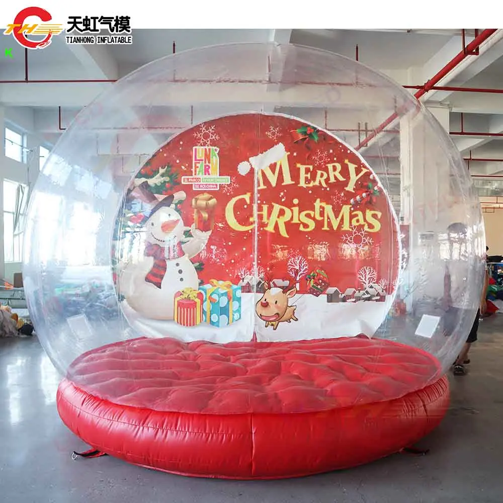 Fast Shipping 3m/4m/5m Giant Inflatable Christmas Snow Globe with Tunnel Blow Up Transparent Bubble House Lawn Tent with Blower