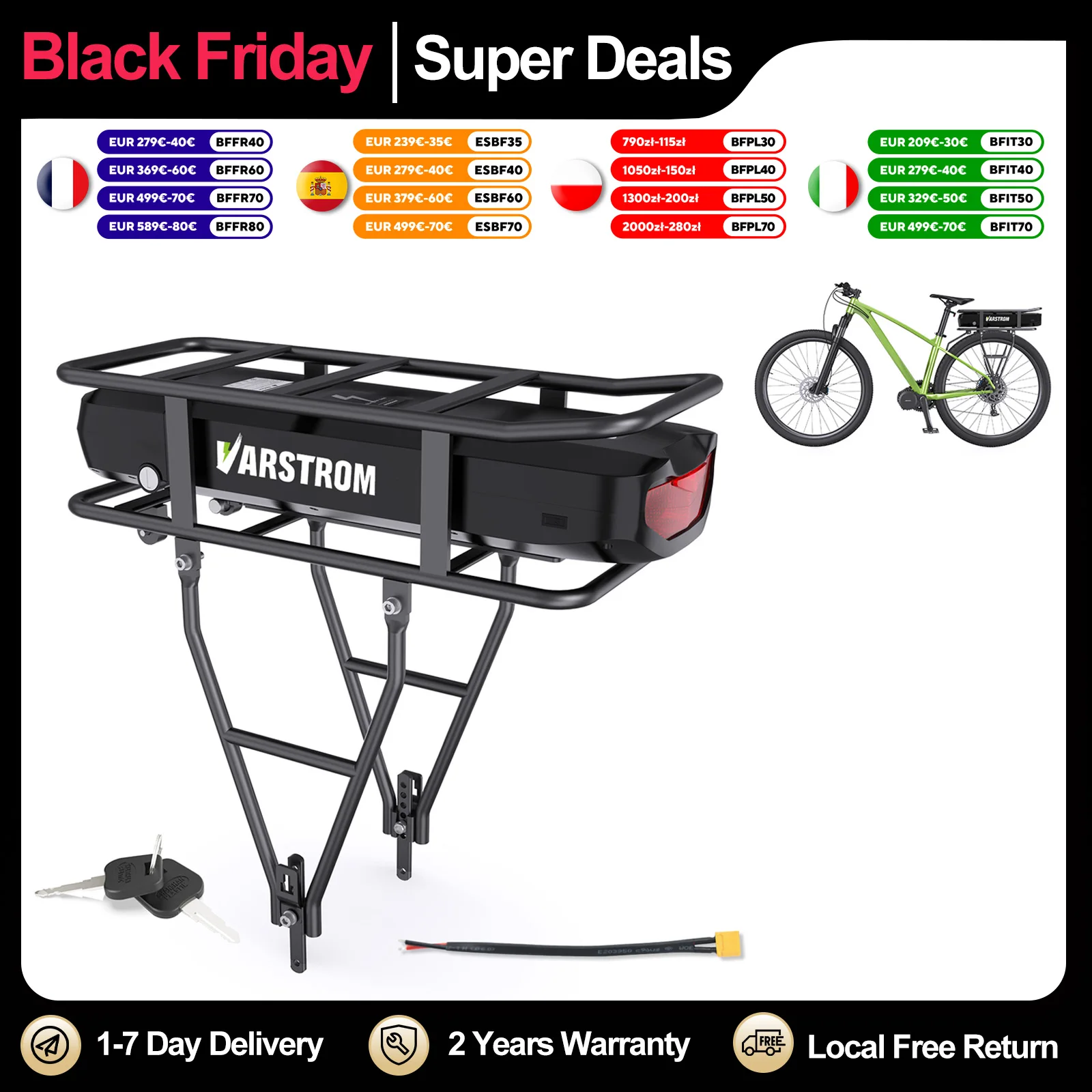 52V 48V 36V 20.8Ah 17.5Ah Electric Bike Rear Rack Battery City Mountain Ebike Lithium Battery Pack