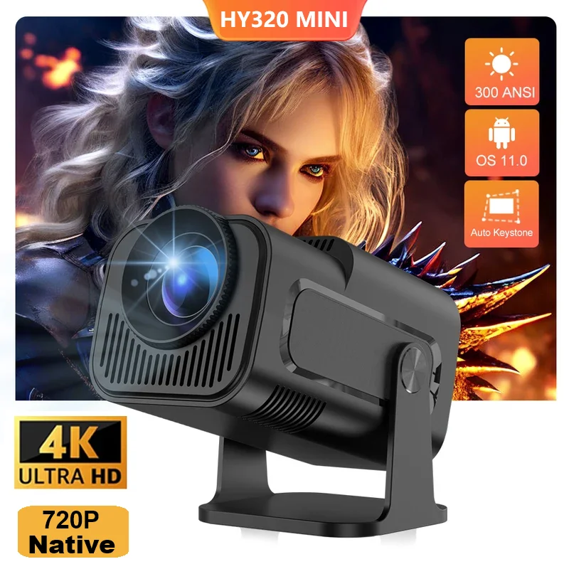 

Мини-проектор HY320 с разрешением 720P, Android 11, 300 ANSI люмен, Wi-Fi 6, для кинотеатров и улицы, портативный, 180° угол обзора. ° Поворотный BT5.0 4K видеоплеер