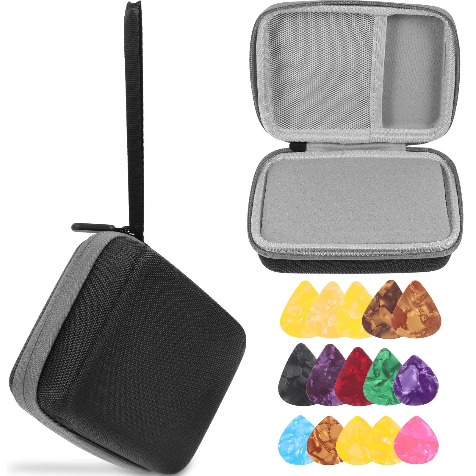 1Set Ergonomic Guitar Pick Storage Case Humanized Design Easy Grip Smooth Zipper for Picks Capo Plectrums Portable Guitar