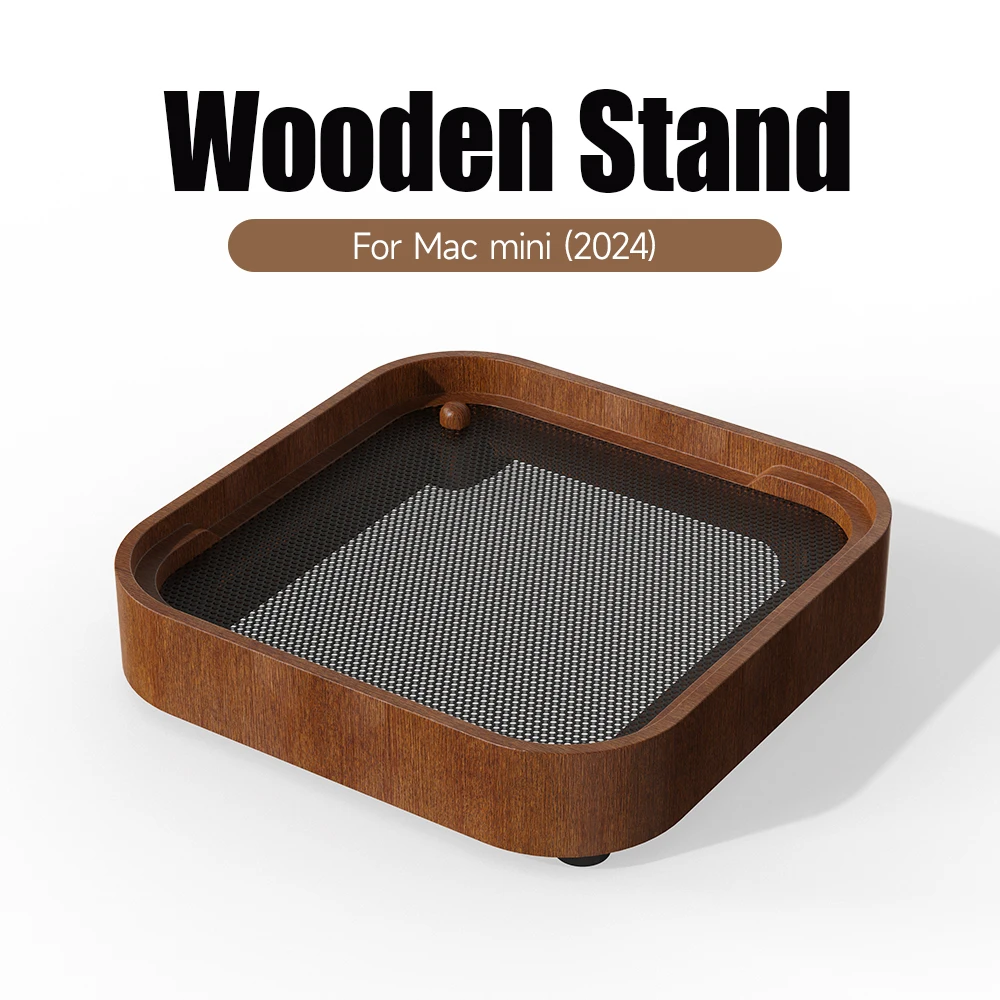 حامل قاعدة خشبي لـ 2024 Mac mini M4/M4 Pro قوس جبل مكافحة الغبار التبريد المضادة للانزلاق الملحقات الأساسية منظم سطح المكتب