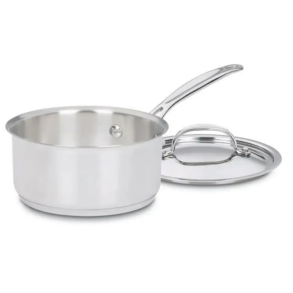 Chef's Classic Stainless 1 Quart Saucepan with Cover Induction-Ready Mirror Finish Aluminum Encapsulated Base Cool Grip Helper