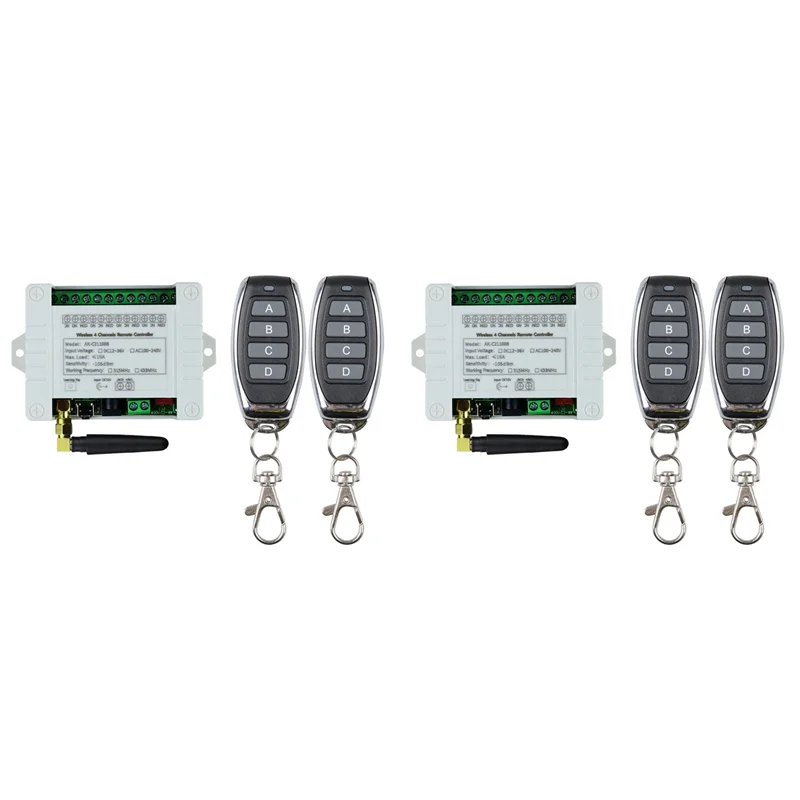 B04B-DC 12V 24V 36V 10A 433Mhz 4 Channel Wireless Relay RF Remote Control Switch Receiver+4CH Transmitter,2 Receiver 4 Remote