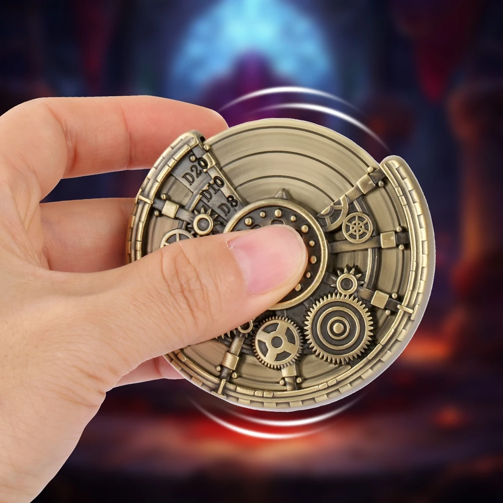 DND Fingertip Spinner Dice 7-In-1 Metal Dice with Gear Theme Rotate Spinner Dice for RPG Table Game Enthusiasts Dice Wheel