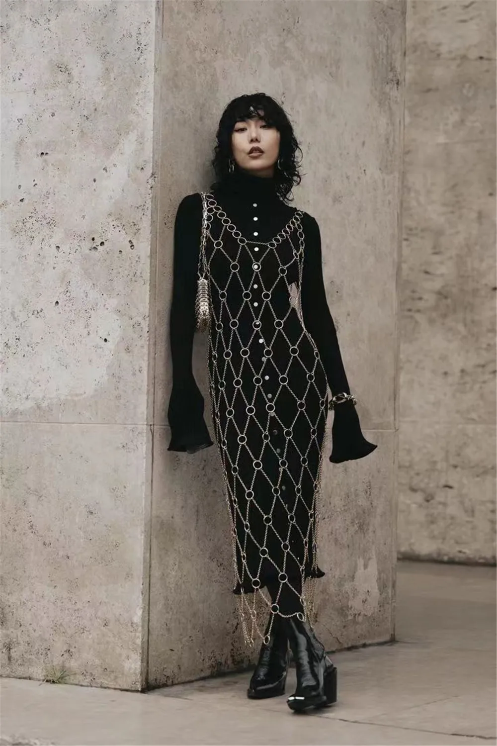 2024 Personality metal Handmade body chain dress