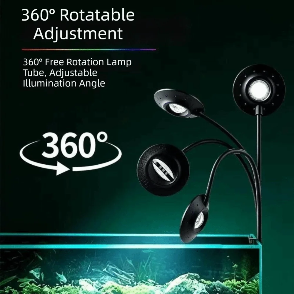 UFO Shape Fish Tank Clip Lamp Flexible Stem Color-changing Aquarium Decorative Light USB-Plug Adjustable Brightness