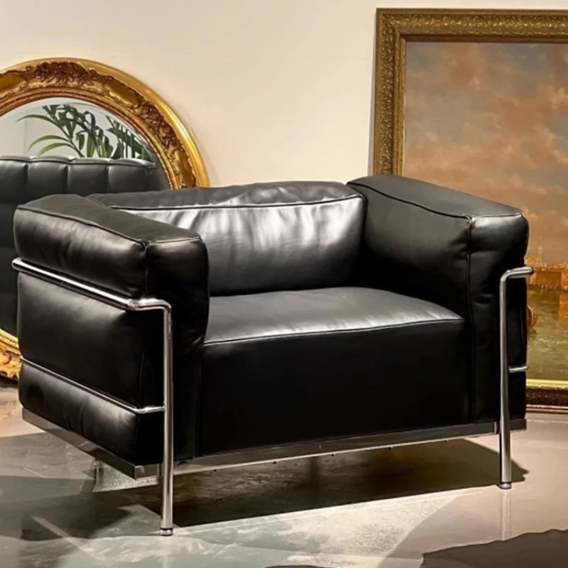 

LC3 sofa combination reception women's clothing store black double leather down sofa