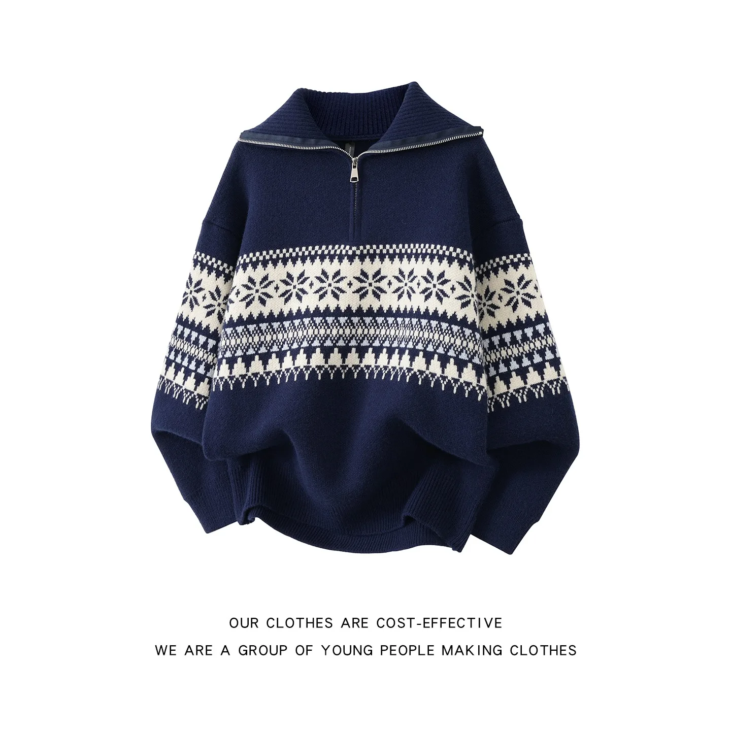 

Men's Autumn Winter High Collar Zipper Knitted Sweater Fair Isle Pattern Casual Sle Couple's Leisure Faion Top