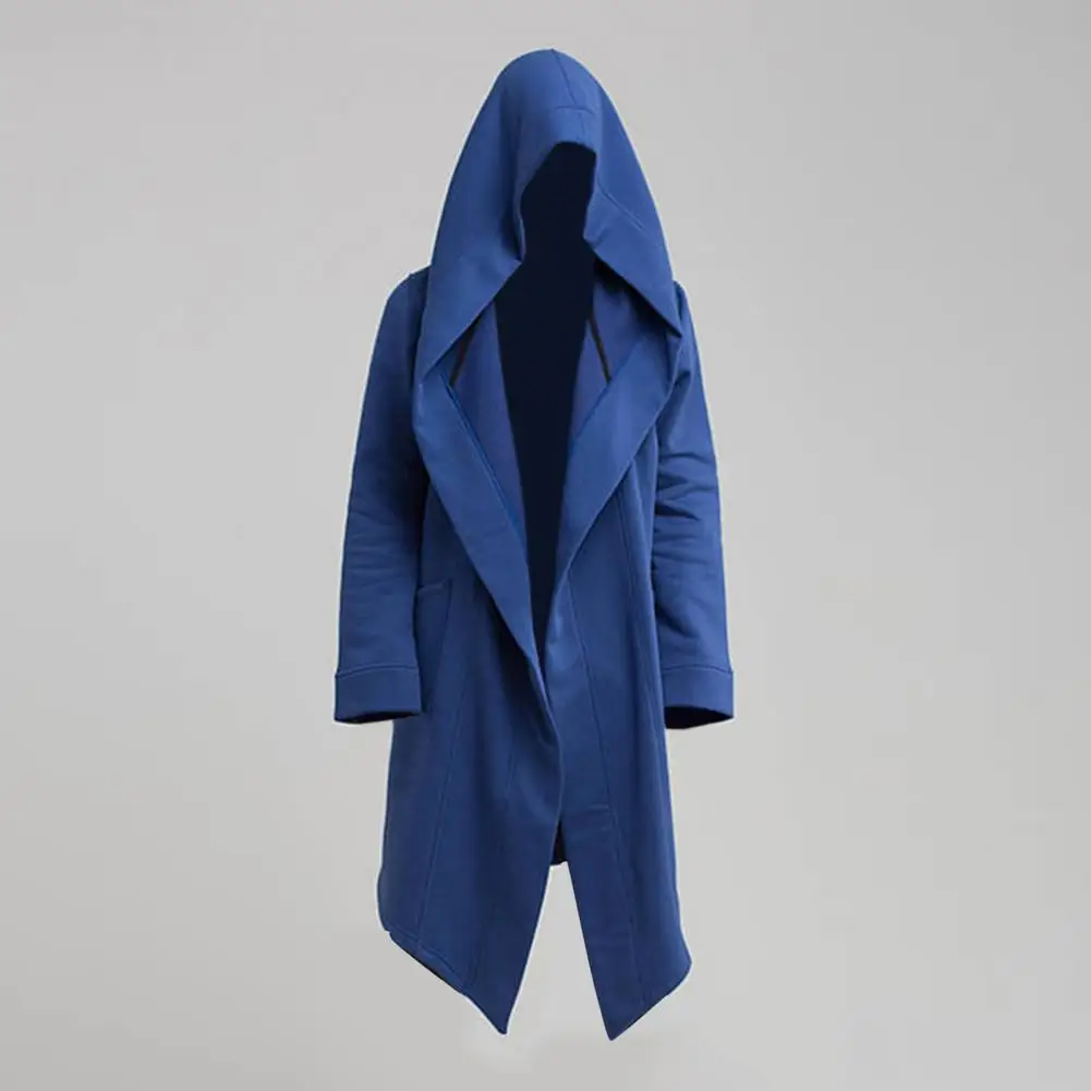 

Cool Trench Coat Big Hat Extra Long Men Coat Solid Color Long Sleeve Men Jacket