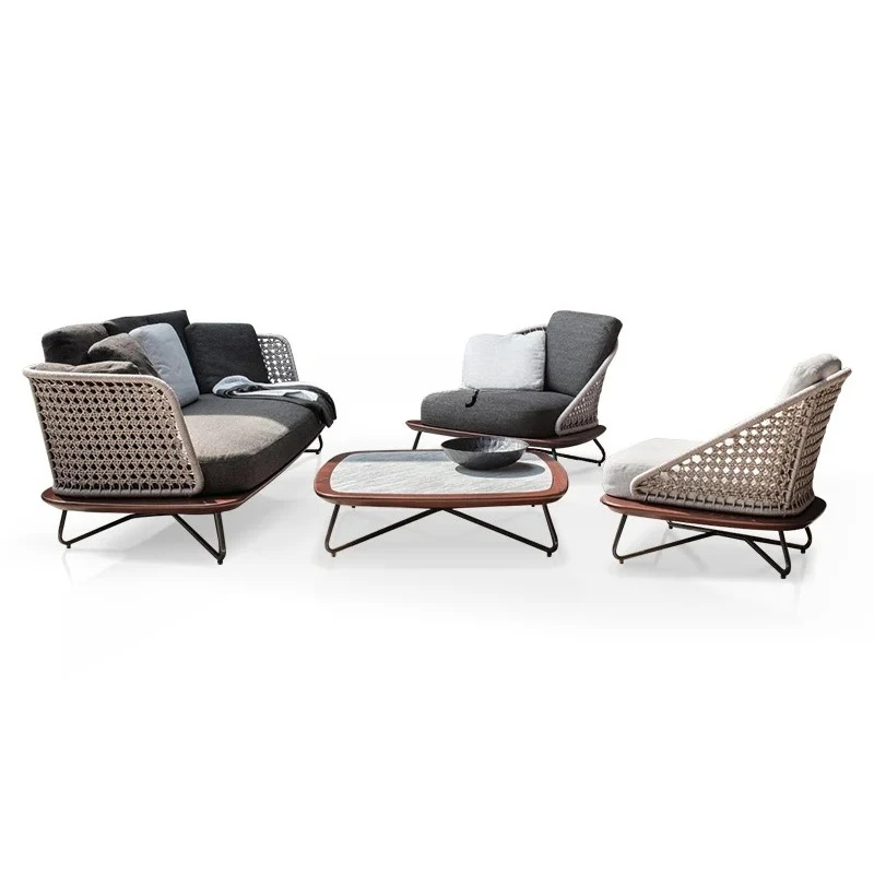 

Villa Courtyard Garden Nordic Outdoor Open-air Balcony Solid Wood Sofa Chair Combination Outdoor Furniture Set Canape Gonflable