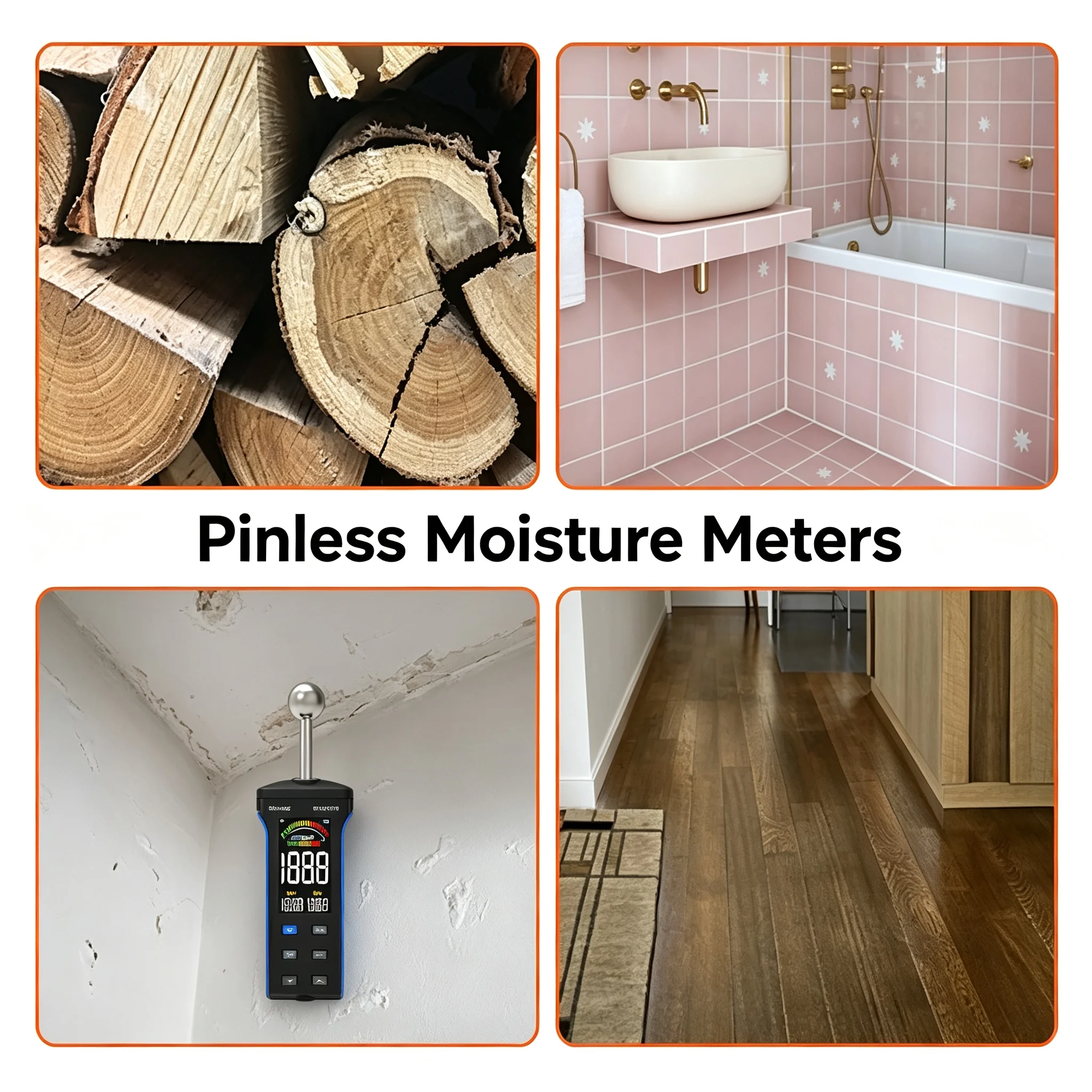 HP5000T Pinless Moisture Meter, Non-Invasive Spherical Sensor 0~100% Range with Alarm for Wood Drywall & Home Inspection Pro