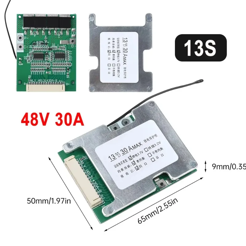 13S 48V 30A Li-ion BMS Protection Board Same Port Equilibrium Multi-protection 18650 Battery Control Module For Electric Bicycle