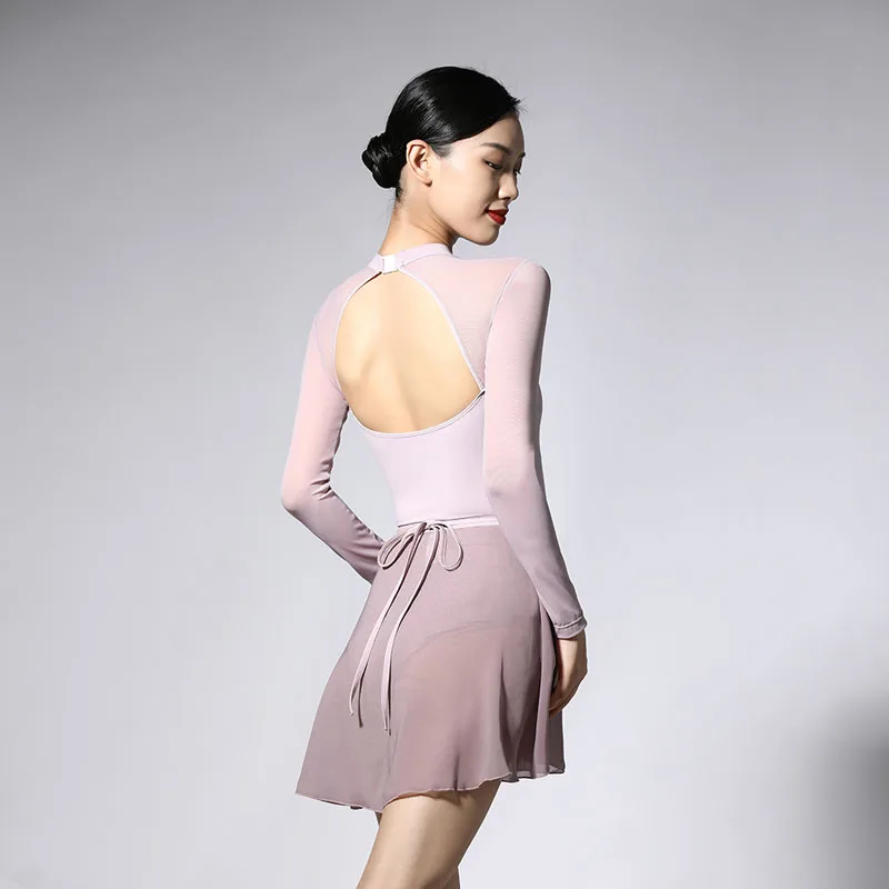 Leotardos de baile de Ballet para mujer, ropa de práctica Sexy con cuello en V, medias de gimnasia para adultos de manga larga, costo de actriz de Yoga de alta calidad