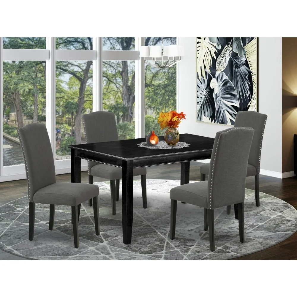 

BLK-20 Dudley 5 Piece Room Furniture Set Includes a Rectangle Dining Table and 4 Dark Gotham Linen Fabric Upholstered Chairs