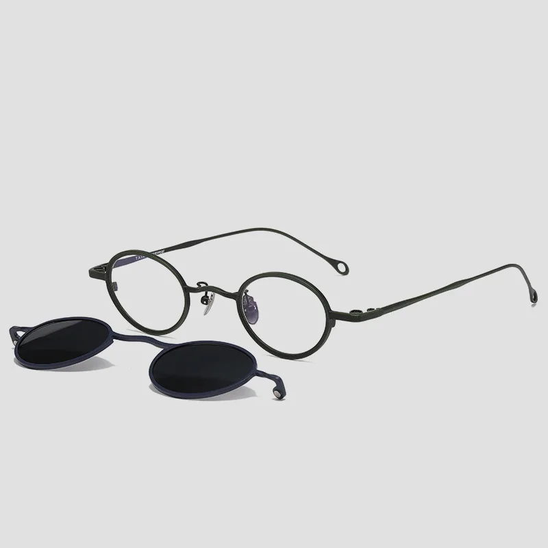 Vintage Fashion Trend Clips-On Style sunglasses Retro Oval Mini Design Ultralight Titanium Factory Direct Offer High Quality