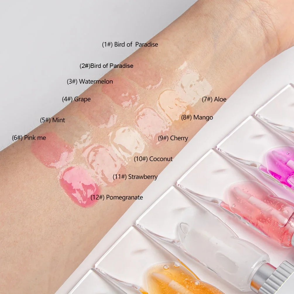 Private Label Clear 12 Colors Ice Block Lip Oil Custom Logo Moisturizing Enriching Liquid Nourish Portable Bulk Makeup Wholesale
