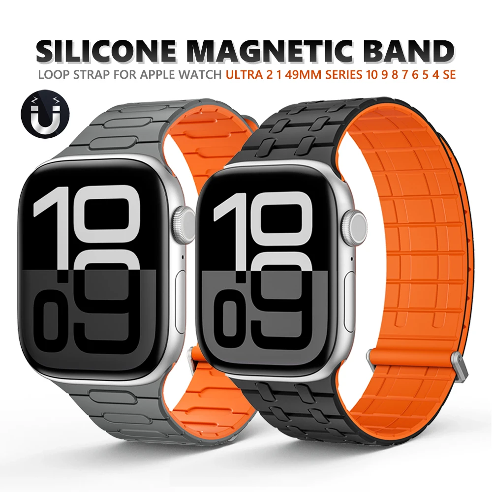 

Мягкий силиконовый магнитный ремешок для Apple Watch Ultra 2 49 мм 46 мм 45 мм 44 мм Ремешок-петля для Iwatch Series 10 9 8 7 SE 6 5 4 Браслет