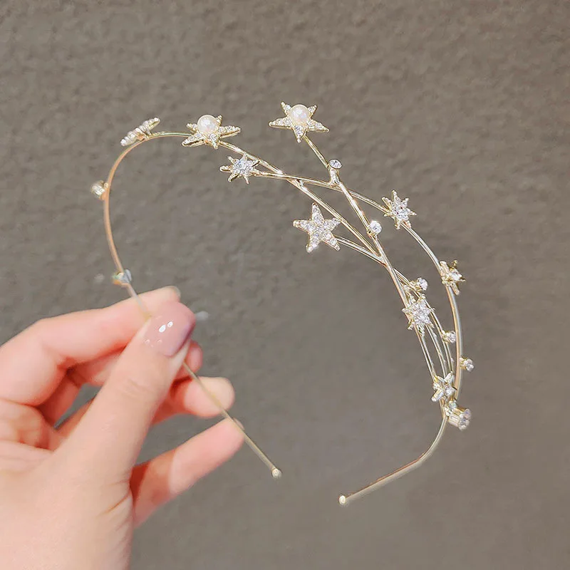 Golden Greek Goddess Wedding Headband Luxury Queen Crown Jewelry Pearl Hairband Bride Wedding Dress Birthday Hair Accessories