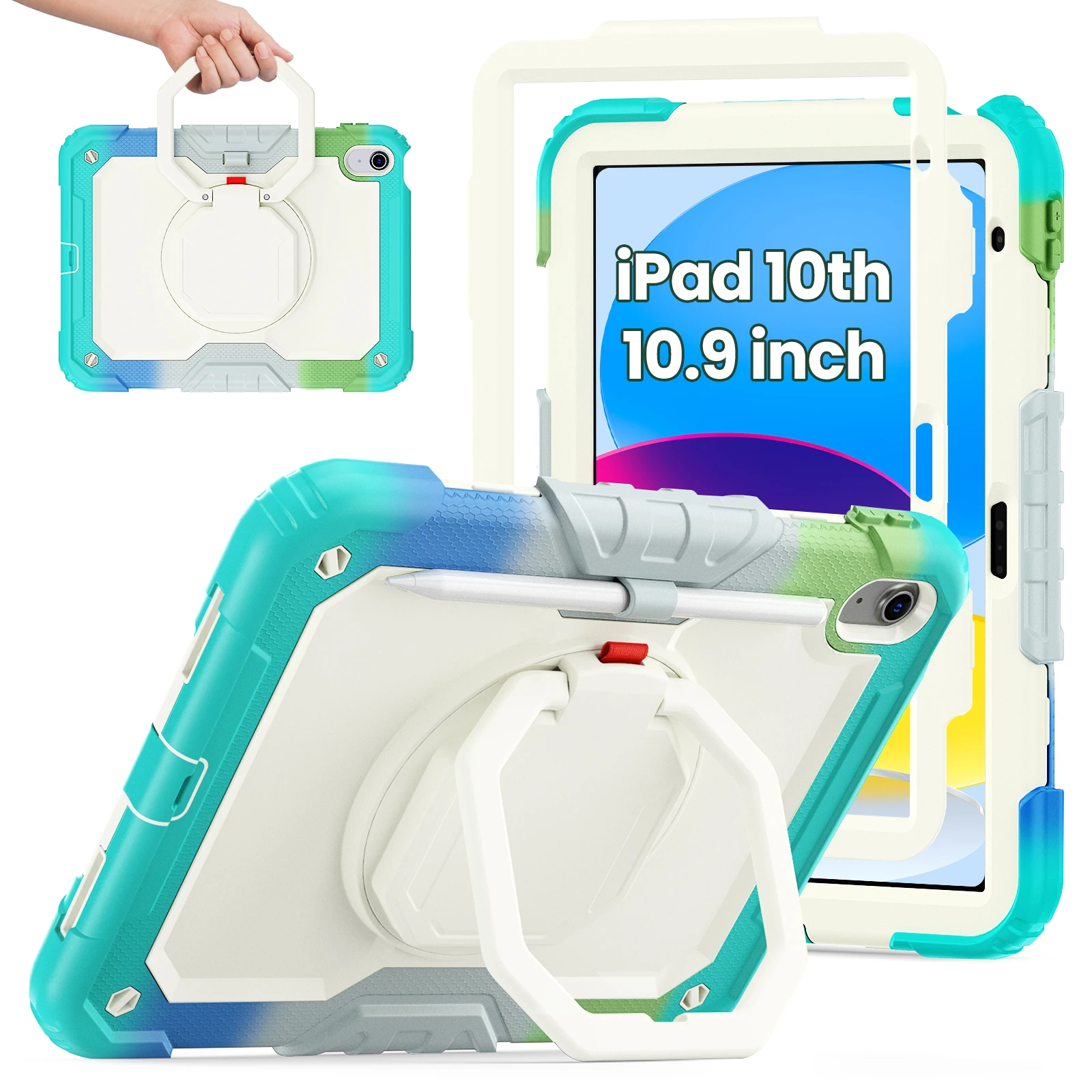 Rotating Handle Grip Stand Case For iPad A16 2025 11th 10.9 2022 10th 10.2 7th 8th 9th Gen Air 2 Pro 9.7 2017 2018 Rugged Cover