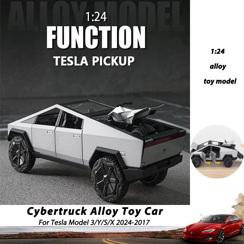 1:24 MINI AUTO Tesla Cybertruck Pickup Trailer Alloy Car Model Diecasts Metal Off-road Vehicles Truck Simulation Kids Toys Gift