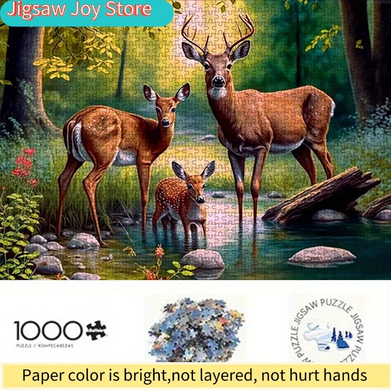 

Набор для творчества: бумажный пазл «Семья лесных оленей» (Олени, животные, лес). Высококачественный белый картон, подходит для совместного творчества.