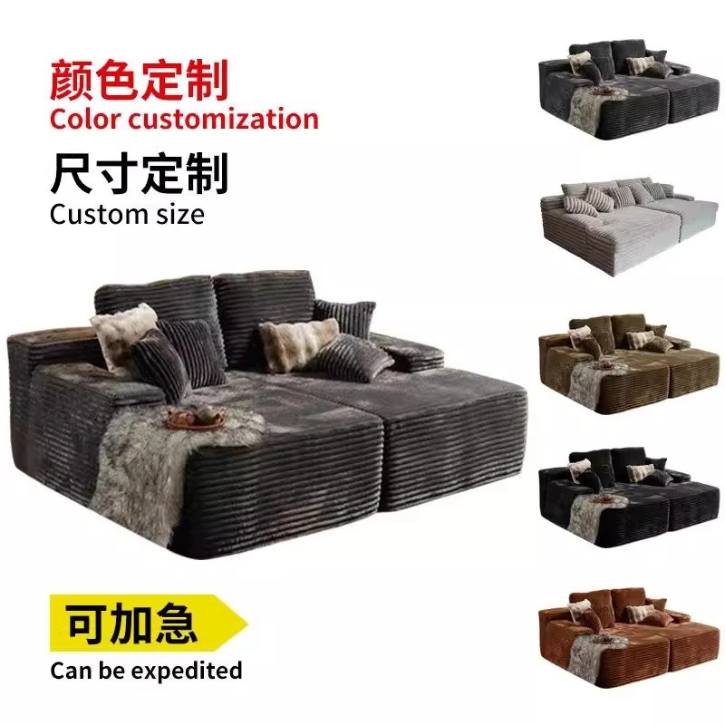 

Compressed Sponge Sofa Imperial Concubine Bed Modern Corduroy Sofa Bed Relax Home Lazy L Shape Lounge Living Room Furniture