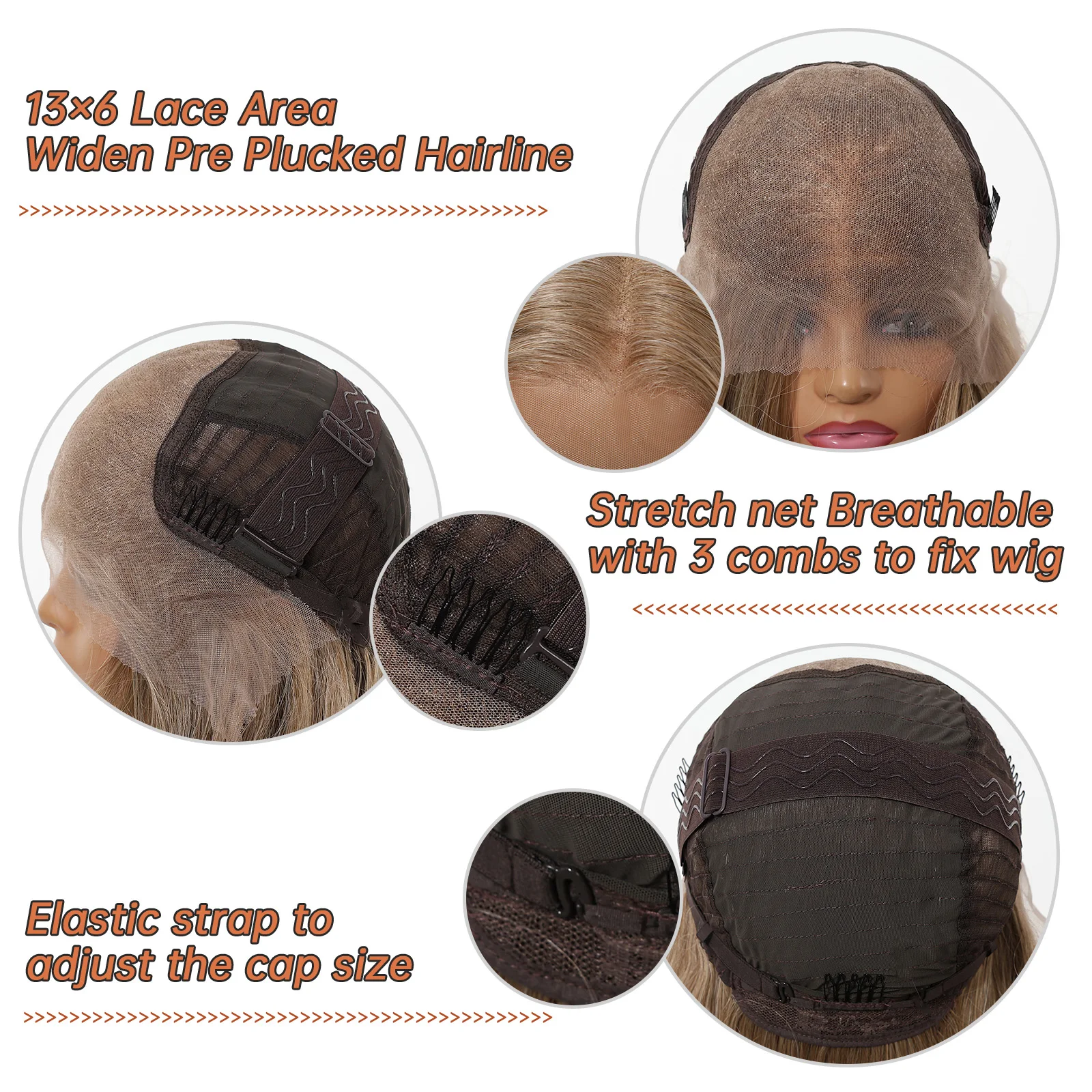 EASIHAIR Brown Straight Layered Synthetic Lace Wigs for Women Long Brown 13*6 Lace Frontal Hair Wigs Natural Hairline Daily Use