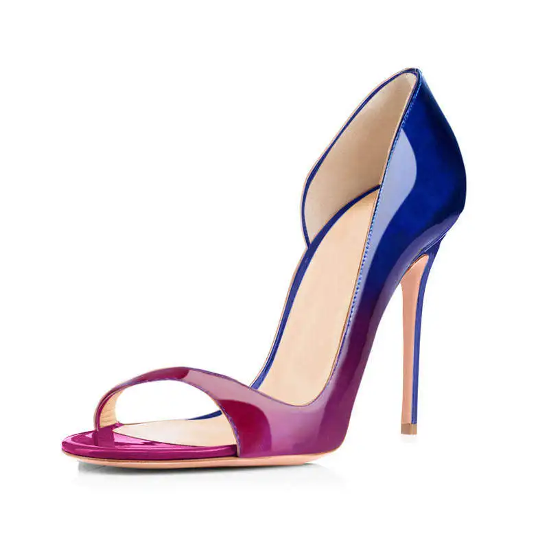 Women Plus Size Gradient Patent Leather Open Toe Stiletto High Heel Fashion Sandals Solid Color