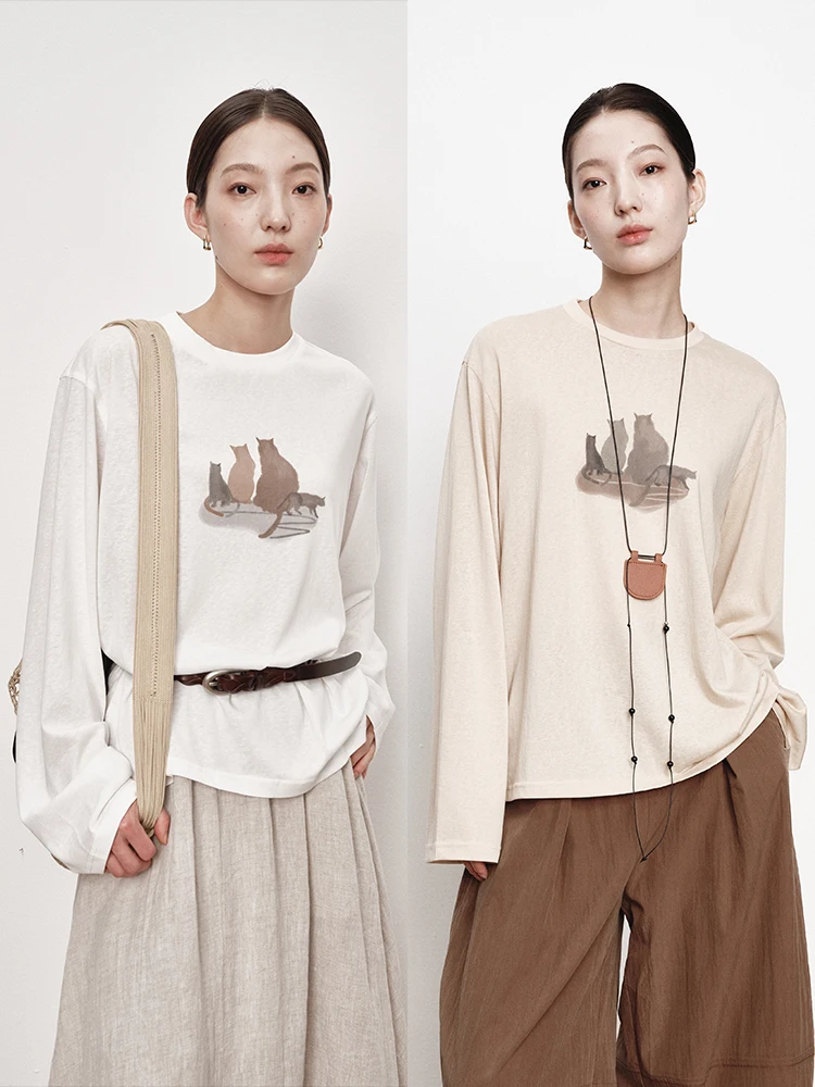 

Оригинальная футболка UMILAB Silhouette Lazy Long Sve T-irt из лиоцелла и хлопка, тонкая, с защитой от солнца, свободного кроя, с круглым вырезом, модель T75M, летняя, повседневная...