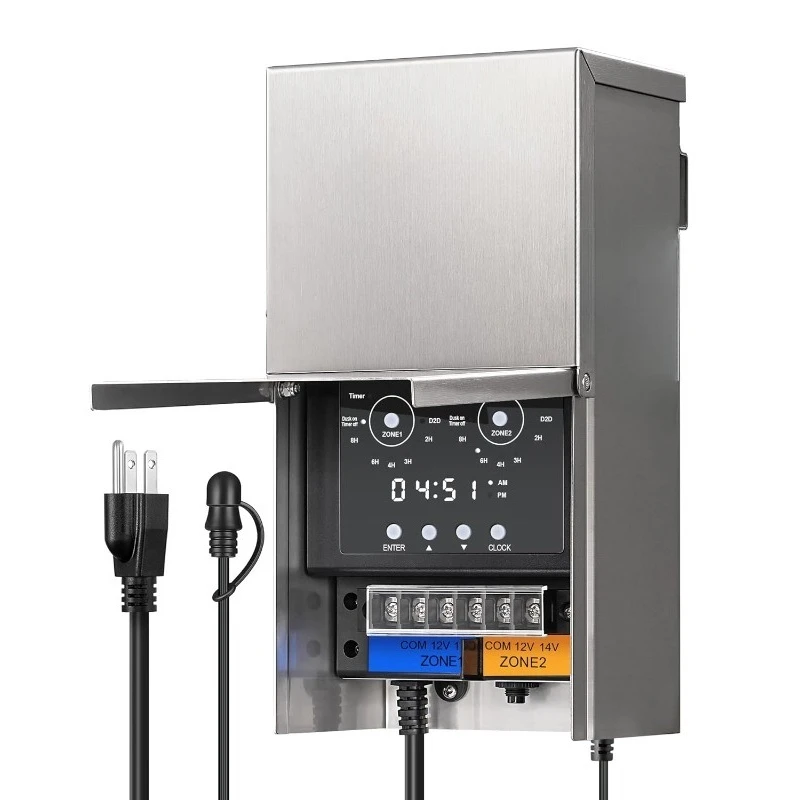 محول مناظر طبيعية بجهد منخفض 300 وات، متعدد المناطق، محول إضاءة المناظر الطبيعية الخارجية مع مستشعر الخلية الكهروضوئية وتيم