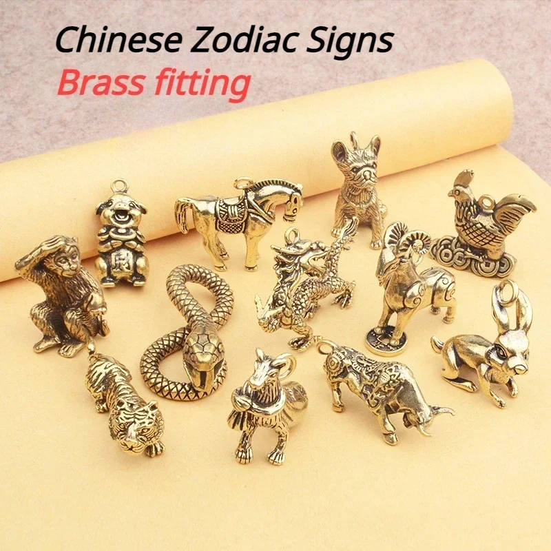 Brass Chinese 12 Zodiac Animals Home Living Room Desk Decoration Feng Shui Brings Good Luck, Wealth and Gifts Keychain