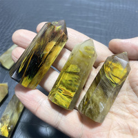 Natural Gemstone Yellow Stripe Smelted Stone Hexagonal Crystal Tower Obelisk Reiki Healing Stone Wand Home Decor Feng Shui Gift