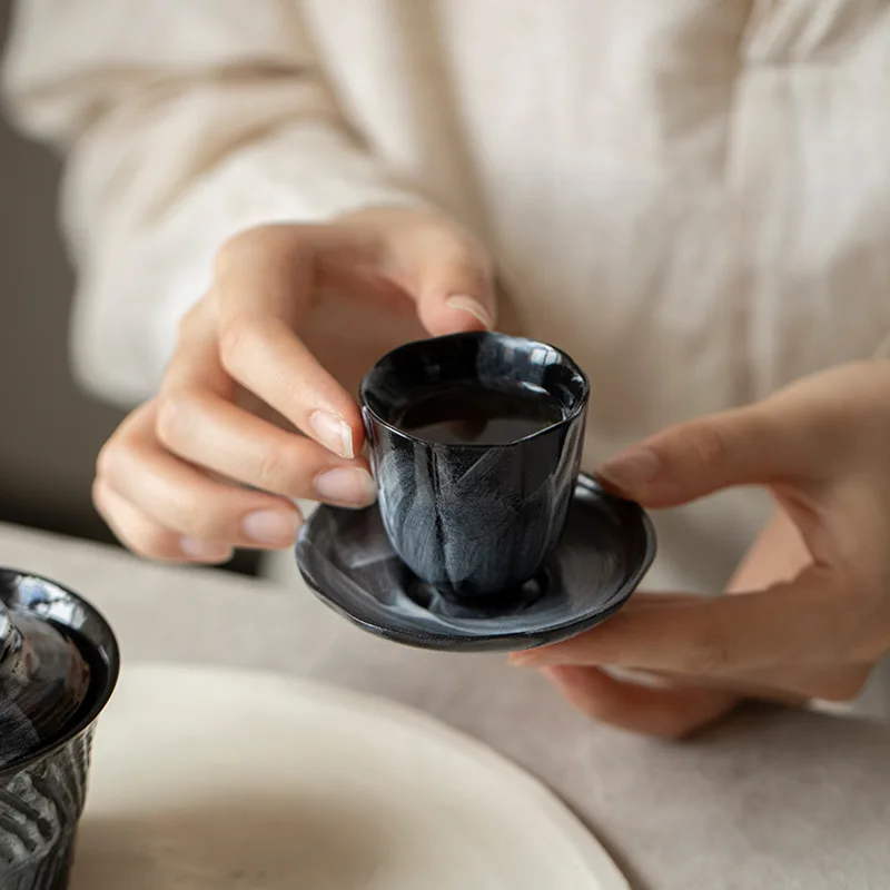 Chinese Style Ink Wash Coaster Ceramic Tea Cup Mat Crackle Glaze Pottery Heat Resistant Wabi Sabi