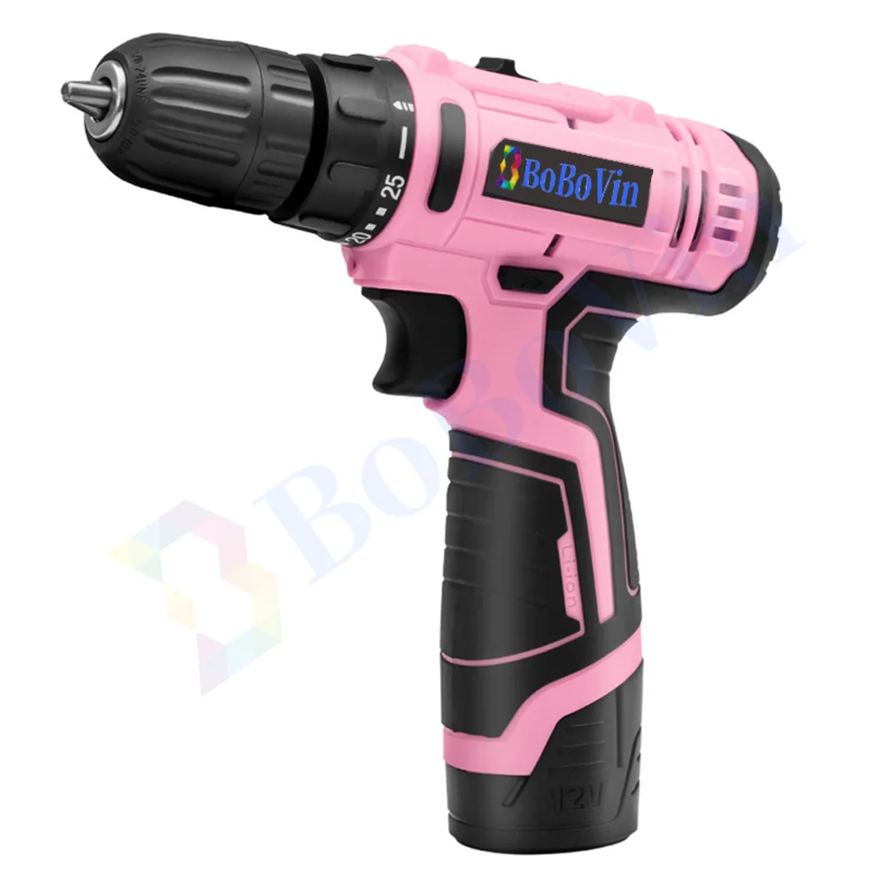 12V Cordless Drill Electric Screwdriver Rechargeable Wireless Power Driver DC Lithium-Ion Battery Household Pink