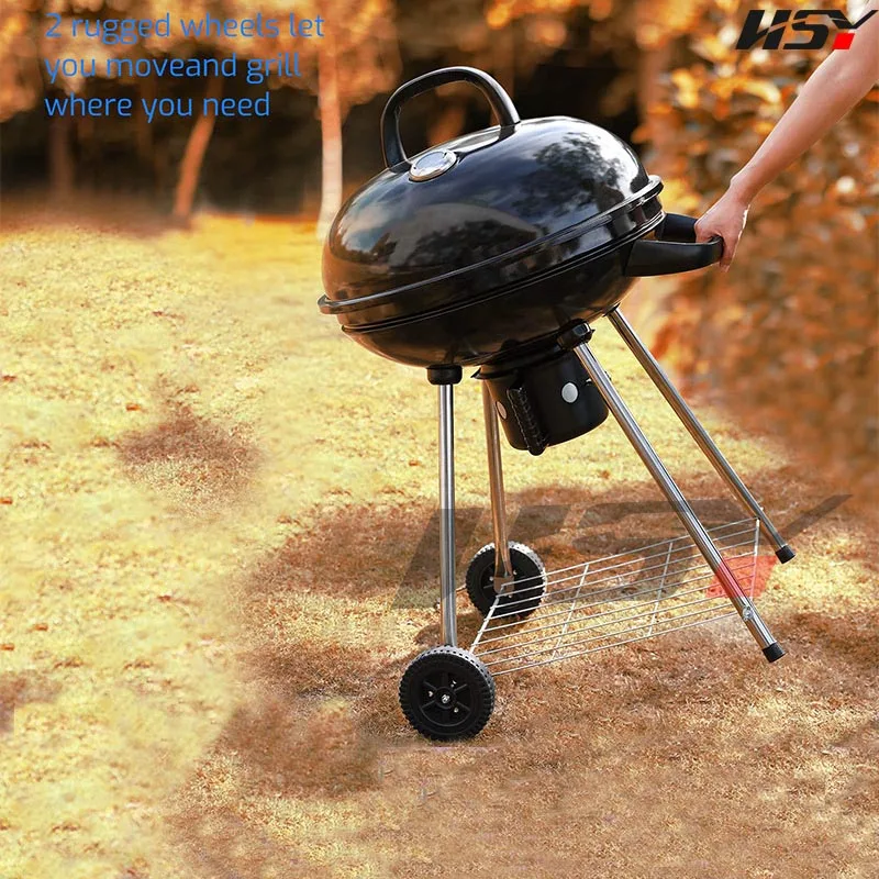 

Portable 22.5" Kettle Charcoal BBQ Grill with Ash Catcher and Wheels Four Feet Apple Grill Barbeque Steak Grill